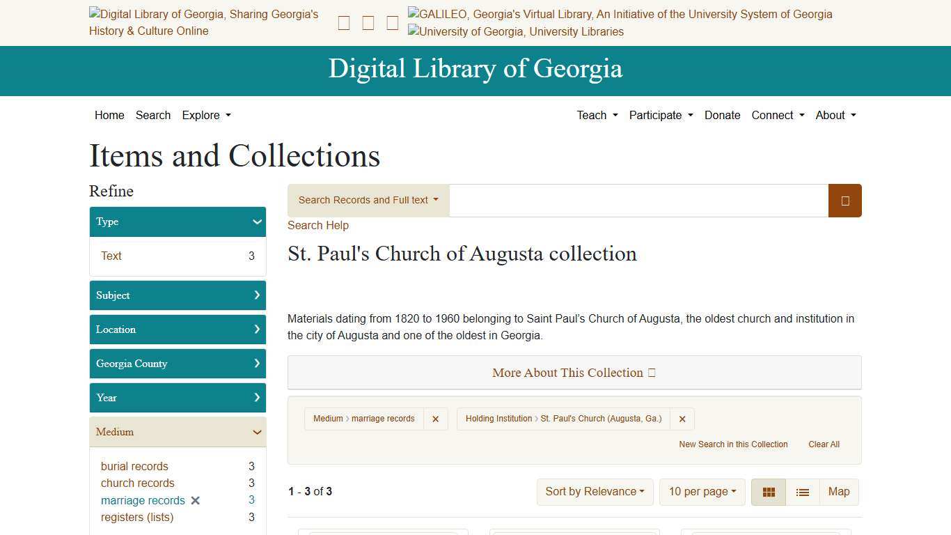 Medium: marriage records / Holding Institution: St. Paul's Church (Augusta, Ga.) - Digital Library of Georgia Search Results